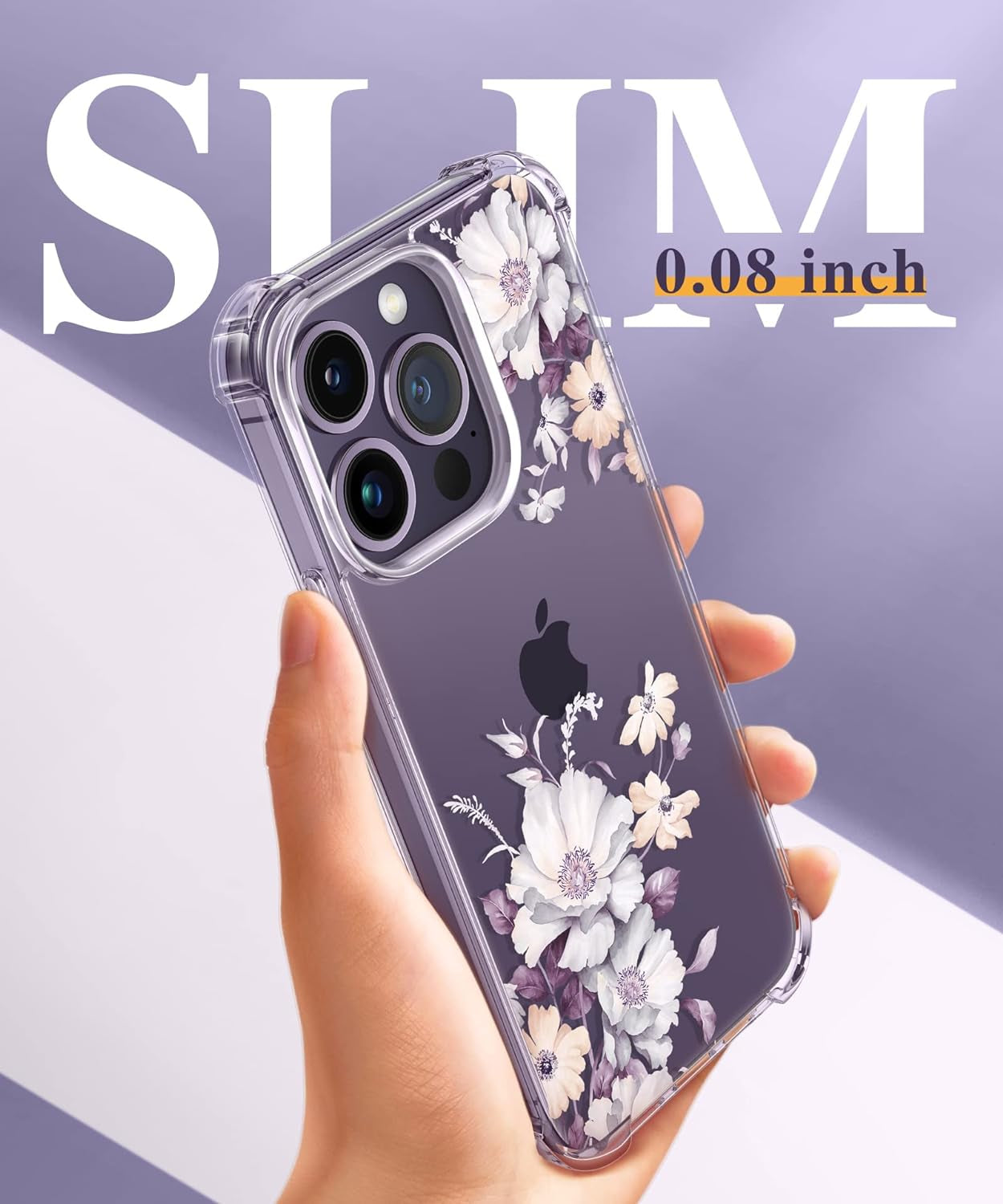 GVIEWIN for Iphone 14 Pro Case with Screen Protector & Camera Lens Protector, Floral Slim Shockproof Protective Hard PC+TPU Bumper Flower Women Phone Cover for 14 Pro, 6.1"(Aster/Purple)  GVIEWIN   