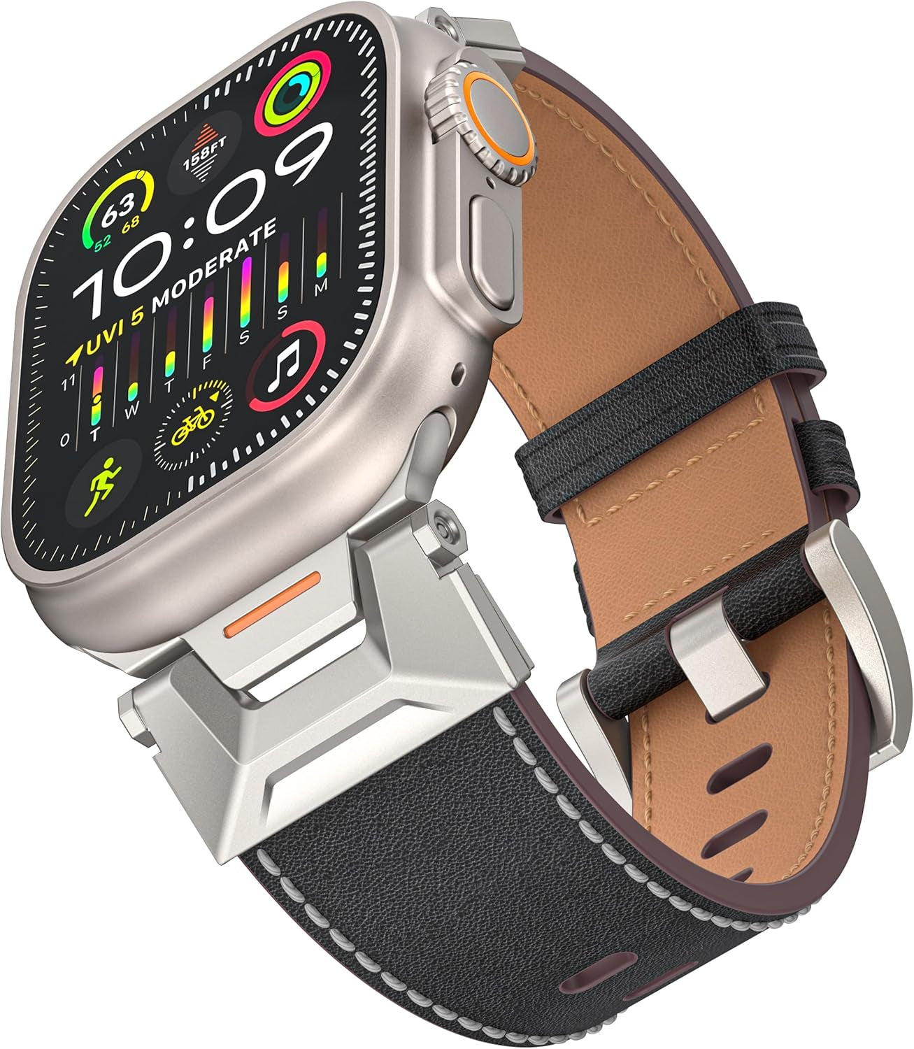 Band Compatible with Apple Watch Ultra 2/1 49Mm 45Mm 44Mm 42Mm 41Mm 40Mm 38Mm Series 9/8/SE/7/6/5/4/3/2, Vintage Leather Iwatch Strap for Men Women