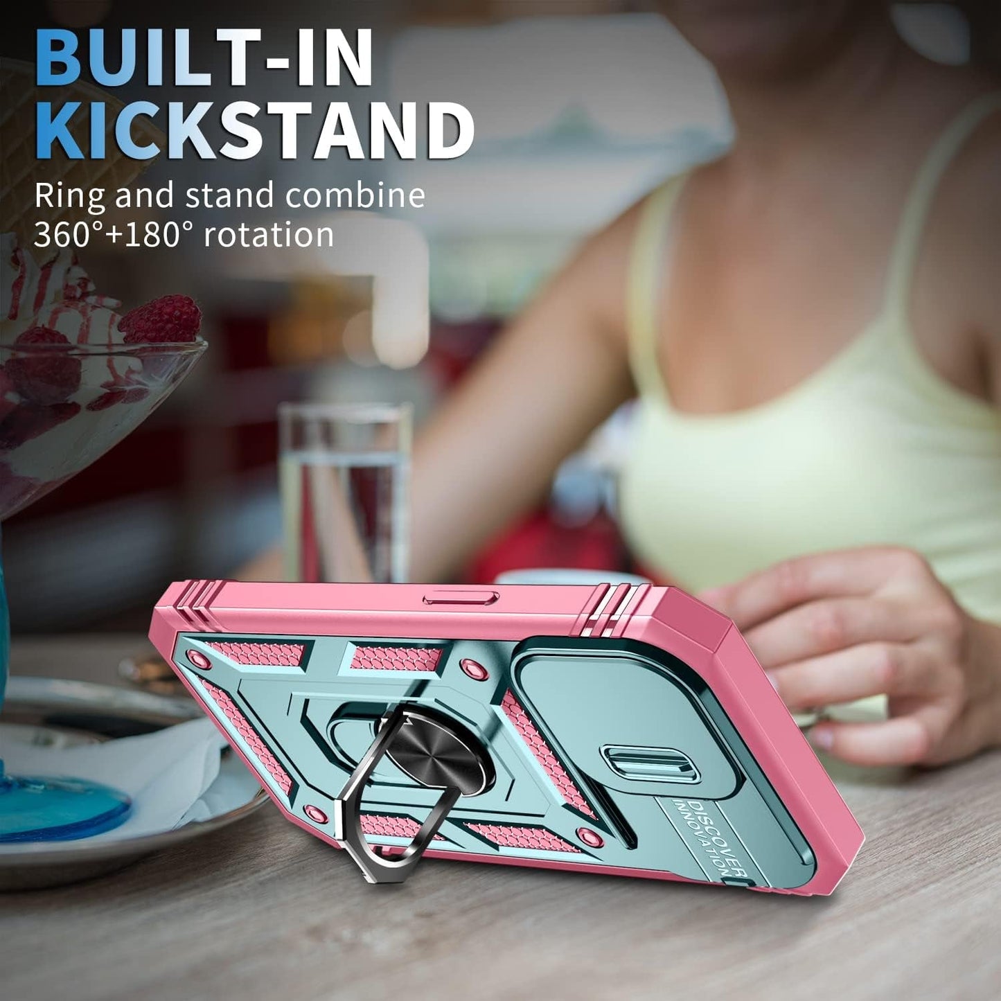 DAWEIXEAU Case Compatible with Iphone 15 Pro Max, Shockproof Impact Resistant with Slide Lens Protective Cover Case for Iphone 15 Pro Max 6.7 Inch (Pink Green)  DAWEIXEAU   