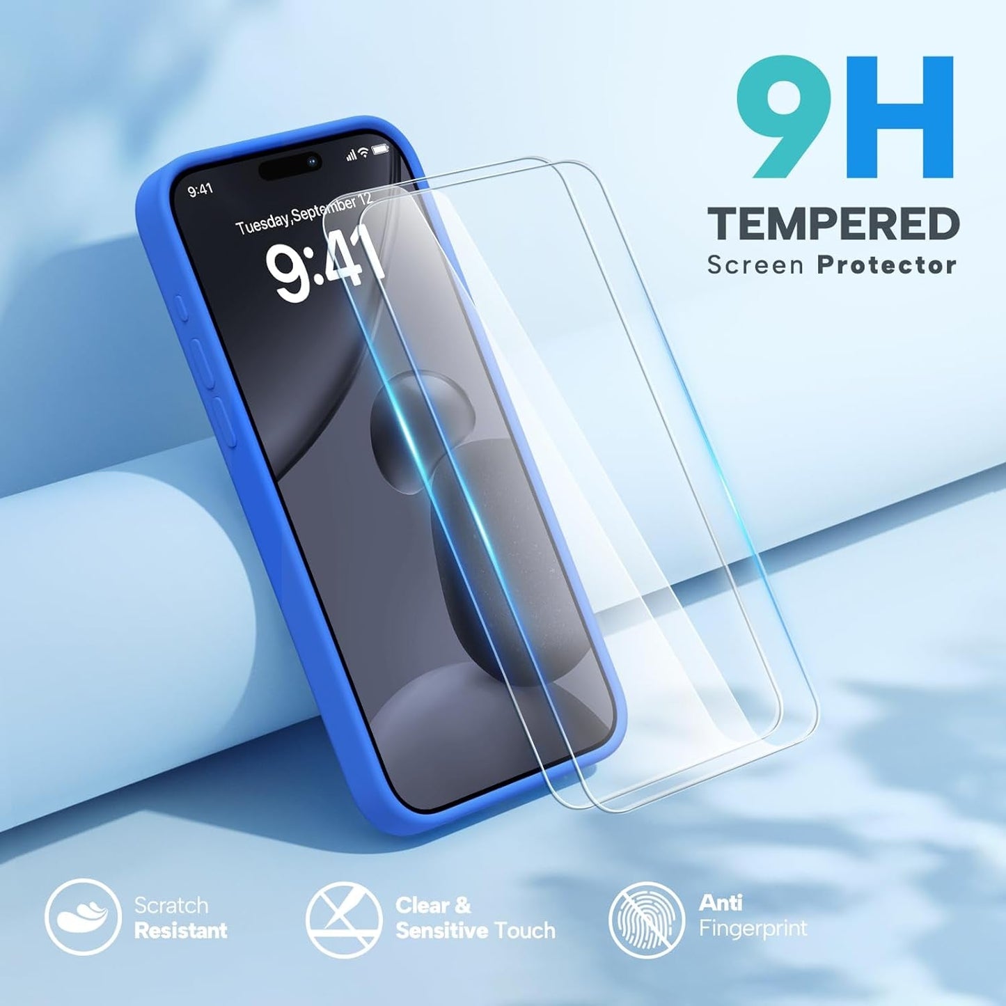 Miracase Designed for Iphone 15 Pro Max Case,[Compatible with Magsafe], [With 2 Pack Screen Protectors],Shockproof Liquid Silicone Case with Microfiber Lining,6.7 Inch(Mediterranean Blue)  Miracase   