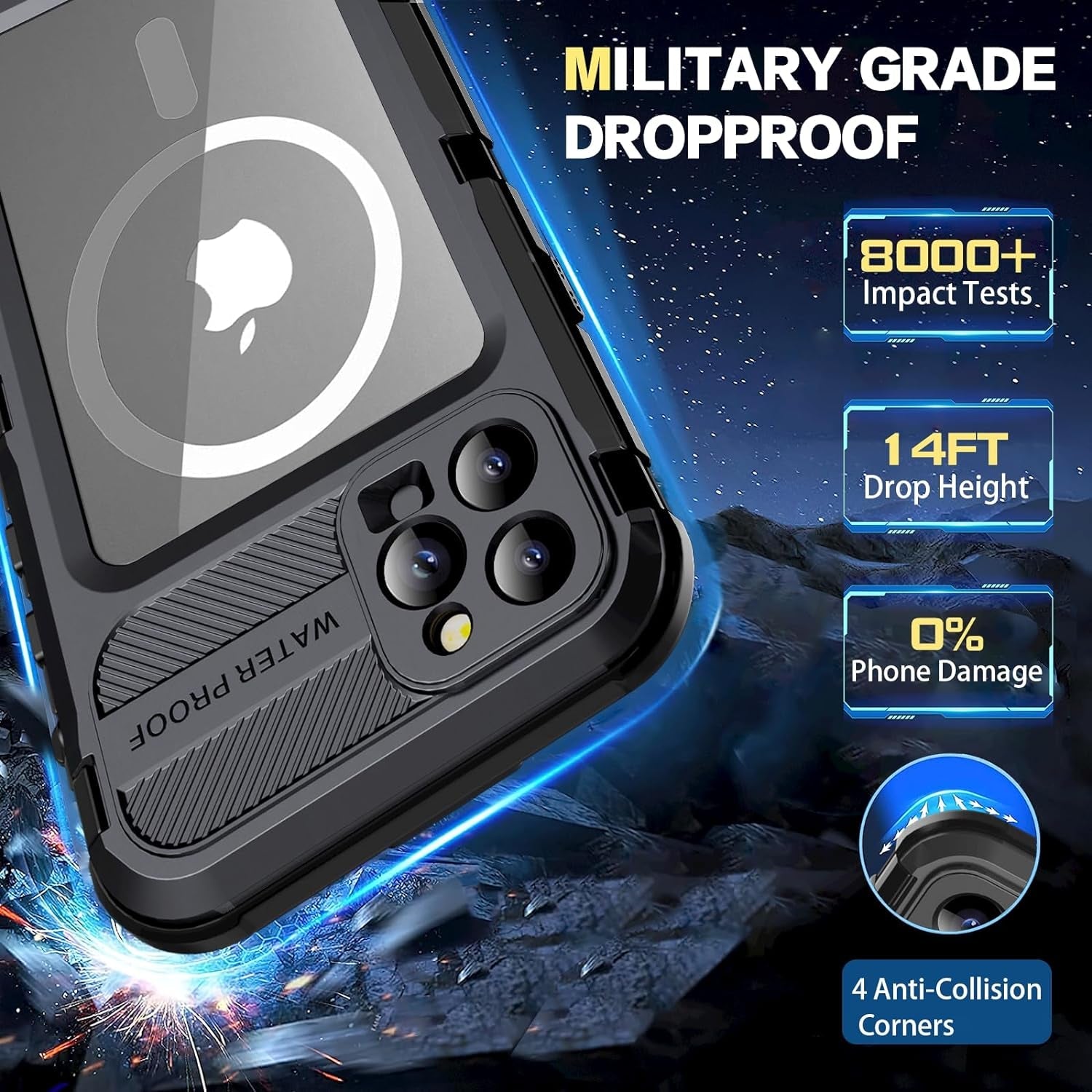 Evcing for Iphone 15 Pro Max Waterproof Case, [IP68 Underwater][Military Dropproof, Shockproof][Compatible with Magsafe][Full Body Metal], Heavy Duty Phone Cover for Iphone 15 Promax, 6.7 Inch (Black)  EVCING   