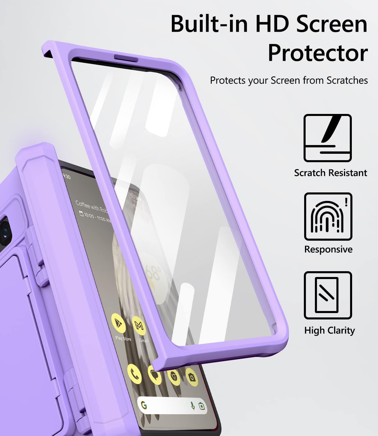 Vihibii for Google Pixel Fold Wallet Case with Card Holder (4 Cards) & Hinge Protection & Screen Protector, Military Grade Drop Protection Hard Back & TPU Edge Wallet Phone Case for Pixel Fold, Purple  Vihibii   