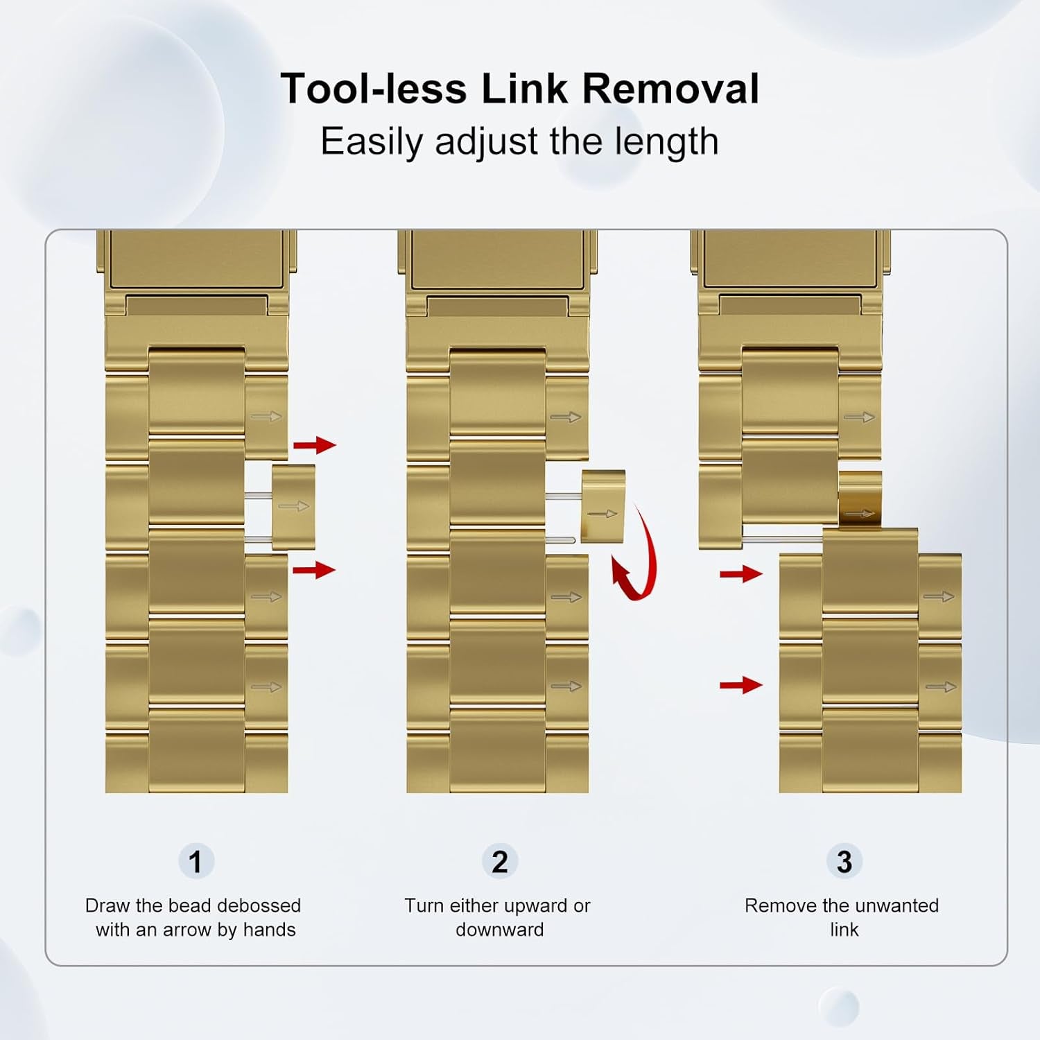 Finestone Metal Band for Apple Watch - No Tool Needed Apple Watch Stainless Steel Band Compatible with Apple Watch 41Mm 40Mm 38Mm - Magnetic Clasp Strap for Iwatch Series 9/8/7/6/5/4/3/2/1 SE Gold