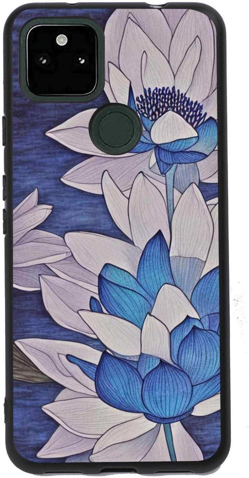 Compatible with Google Pixel 5A 5G Anime Case, Anime Nature Landscape Collage Pattern for Google Case Men Women, Soft Silicone Trendy Shockproof Case for Google  taciengbo Blue Lotus Flower  
