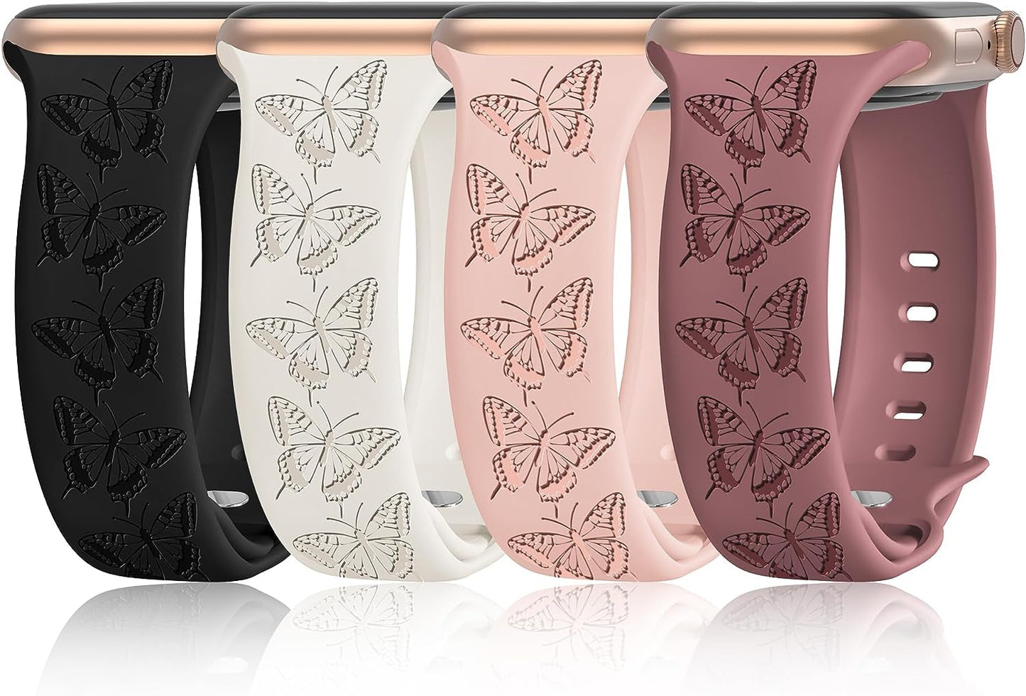 4 Pack Cartoon Engraved Bands Compatible with Apple Watch Band 40Mm 41Mm 38Mm 42Mm 44Mm 45Mm 49Mm Women,Soft Silicone Cute Designer Strap for Iwatch Bands Series SE 8 6 5 4 3 2 1 Ultra