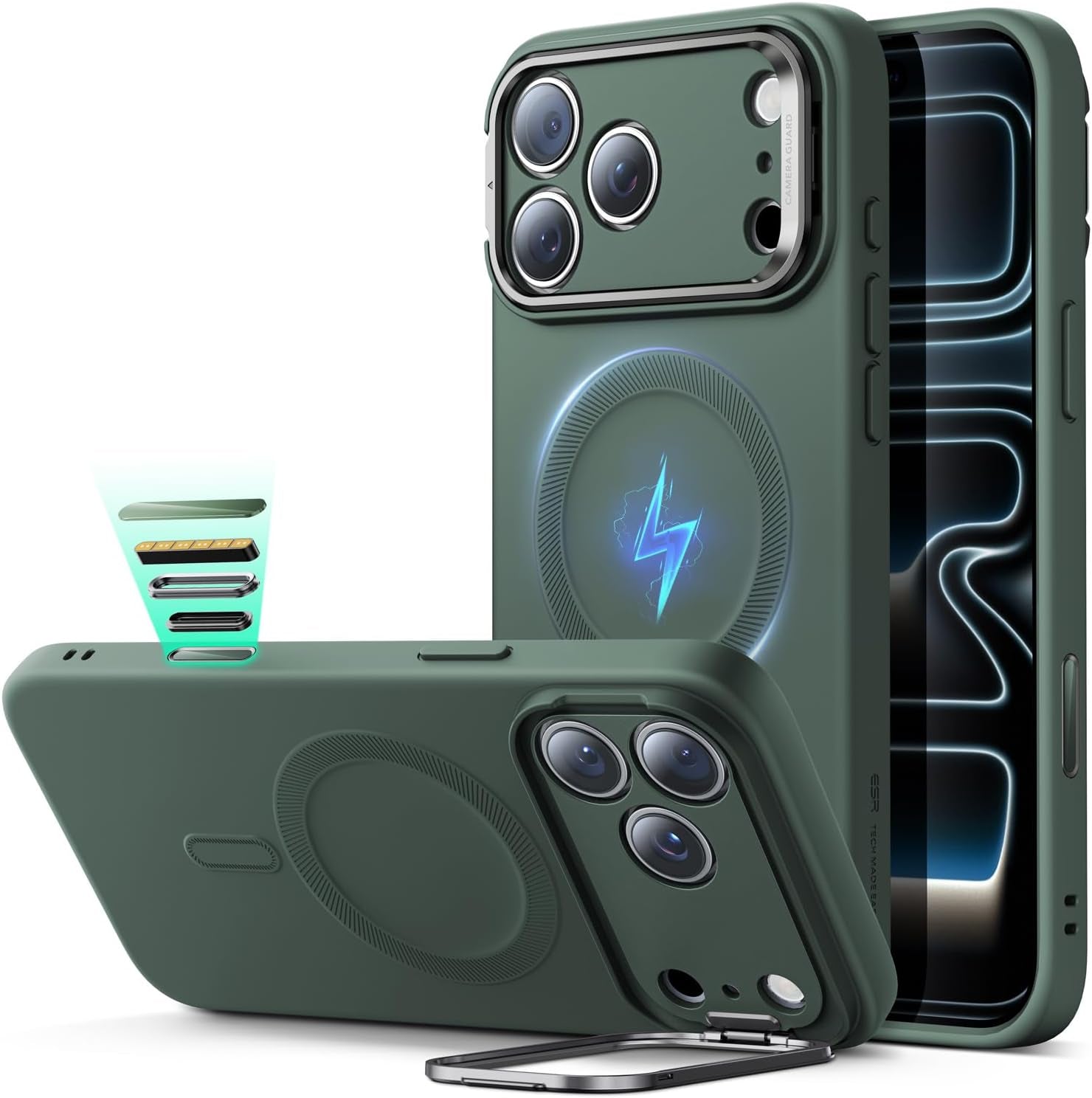 ESR for Iphone 17 Pro Max Case with Stash Stand, Camera Control Cover Compatible with Magsafe, Military-Grade Drop Protection Phone Case for Iphone 17 Pro Max, Scratch-Resistant Back Cover, Clear