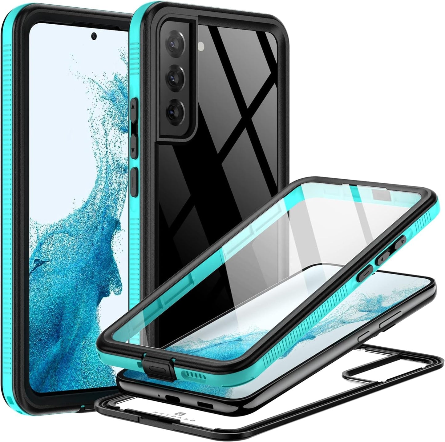BEASTEK Waterproof Case for Samsung Galaxy S22 Plus, TRE Series, IP68 Shockproof Case with Built-In Screen Protector Full Body Protective Cover, Galaxy S22 plus 6.6 Inch (Teal/Clear)