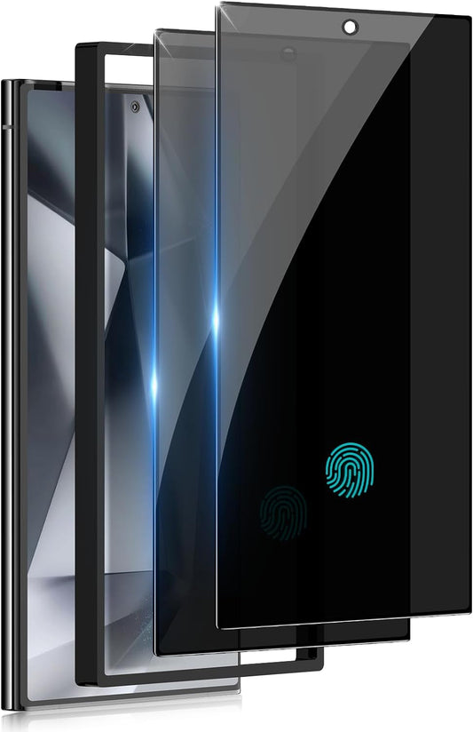 2 Pack for Samsung Galaxy S24 Ultra Privacy Screen Protector Tempered Glass, Anti-Spy, Fingerprint Unlocking, Full Coverage, S24 Ultra Accessories, Case Friendly, Easy Installation