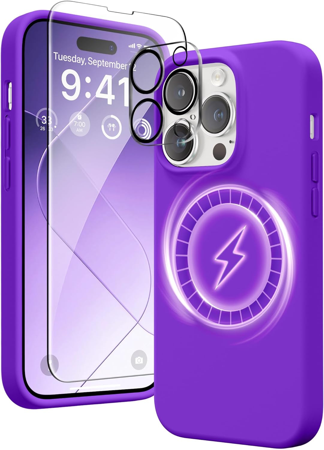 GONEZ for Iphone 14 Pro Max Case Silicone, Compatible with Magsafe, with 2X Screen Protector + 2X Camera Lens Protector, Liquid Silicone Shockproof Protective Iphone 14 Promax Case, Blue  GONEZ   