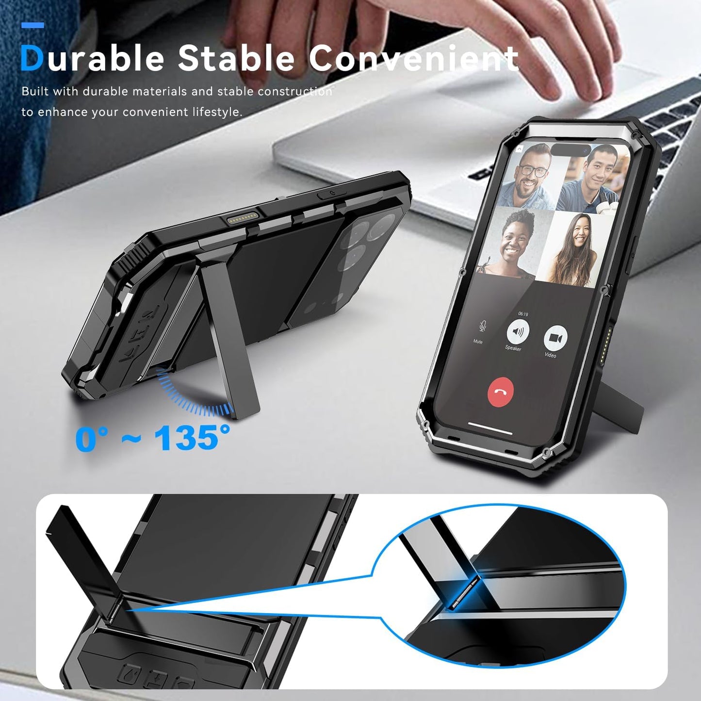 Military Metal Heavy Duty Case Compatible with Iphone 17 Pro Max, Drop Protection Rugged Defender Metal Bumper Screw Case with Stand Gorilla Glass Camera Cover Full Body Dustproof Black