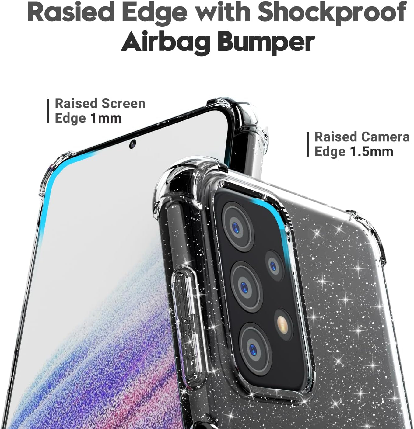 For Samsung Galaxy A53 5G Phone Case Clear Glitter, Cute Sparkle Bling Sparkly Shiny Cover for Women Aesthetic Design, Transparent Thin Slim Flexible Soft TPU, Non-Yellowing, Clear