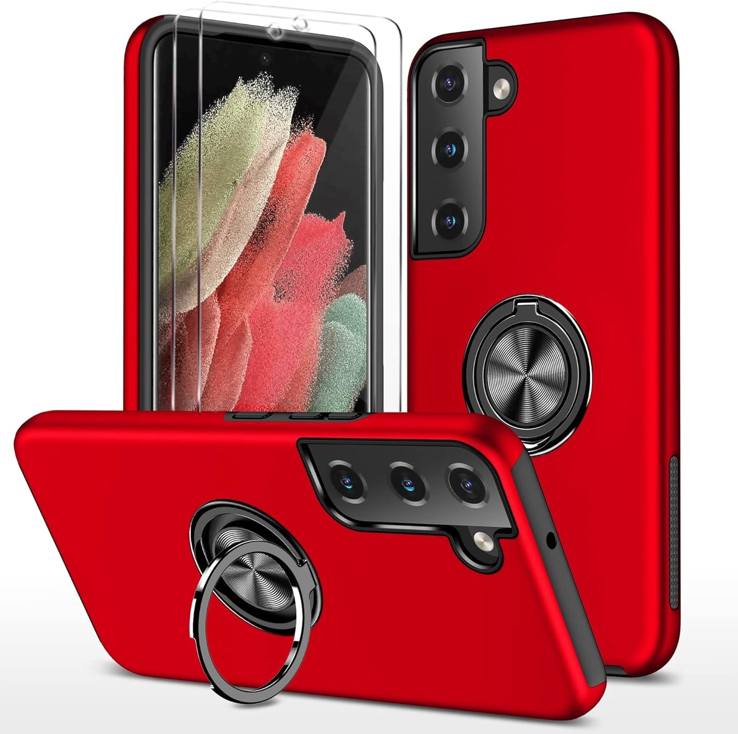 For Samsung Galaxy S22 Case, S22 Case with Self Healing Flexible TPU Screen Protector [2 Pack],Military Grade Double Shockproof Invisible Kickstand Case for Galaxy S22 (Purple)