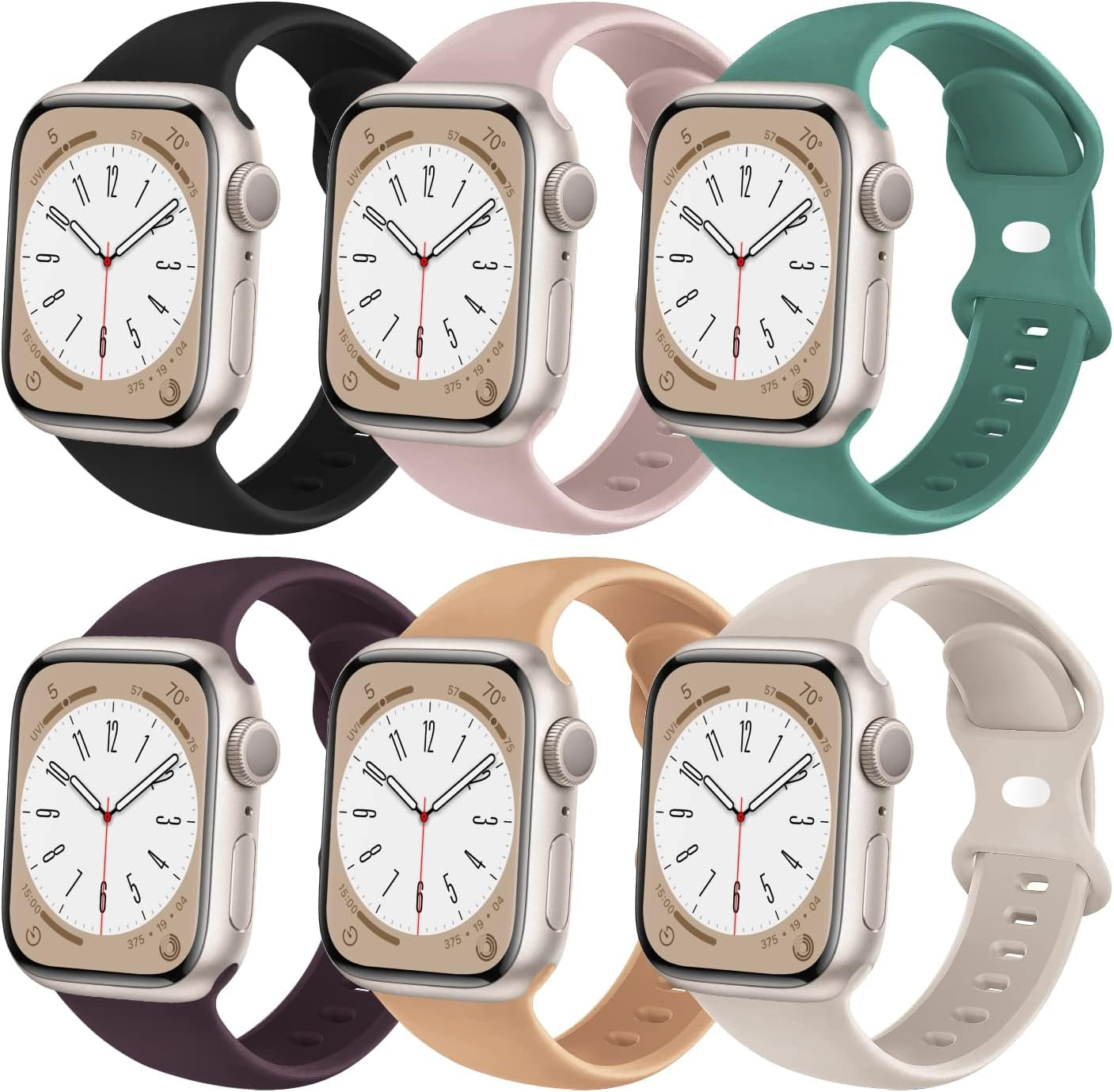 6 Pack Sport Bands Compatible with Apple Watch Band 38Mm 40Mm 41Mm 42Mm 44Mm 45Mm 49Mm,Soft Silicone Waterproof Strap for Iwatch Ultra2 Series 9 Ultra 8 7 6 5 4 3 2 1 SE Women Men