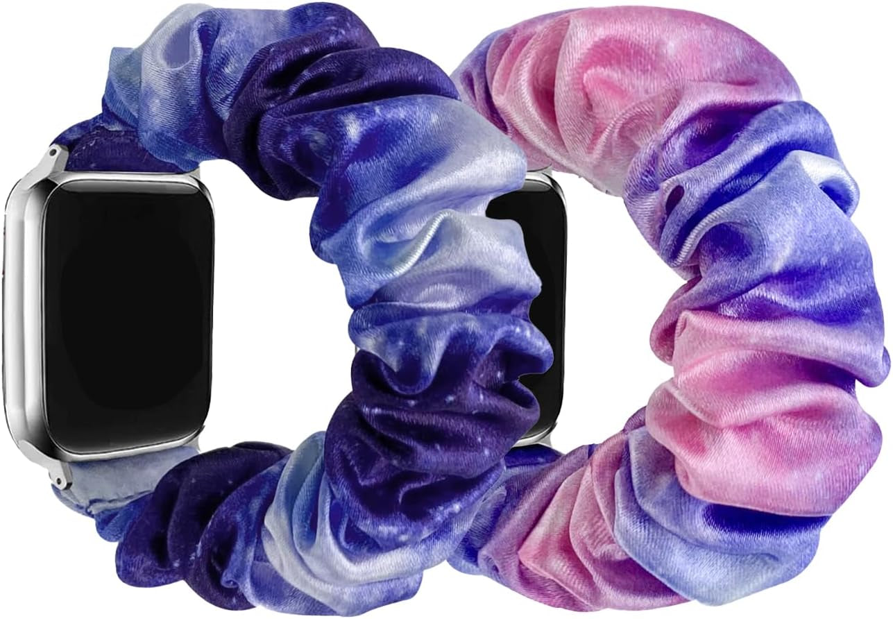 2 Pack Solo Loop Bands Compatible with Apple Watch 44Mm 40Mm 38Mm 41Mm 45Mm 49Mm 42Mm for Women Printed Elastic Scrunchie Wristbands for Iwatch Series 9 8 7 6 5 4 3 2 1 SE Ultra