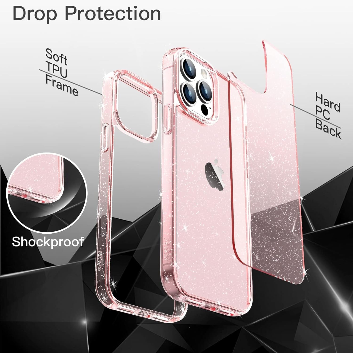 Jetech Glitter Case for Iphone 14 Pro Max 6.7-Inch, Bling Sparkle Shockproof Phone Bumper Cover, Cute Sparkly for Women and Girls (Pink)  JETech   