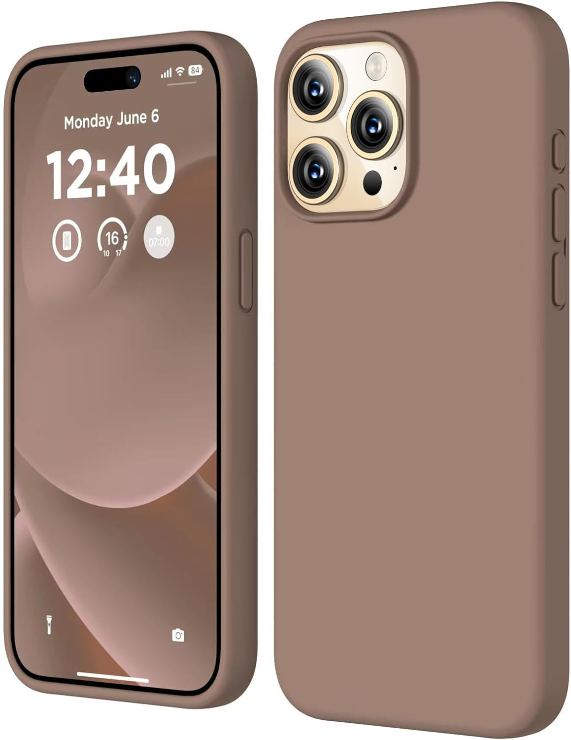 COFFKER Compatible with Iphone 15 Pro Case, Liquid Silicone Case, Full Body Shockproof Protective Cover Slim Thin Phone Case with Soft Anti-Scratch Microfiber Lining, 6.1 Inch-Orange  COFFKER Light Brown  