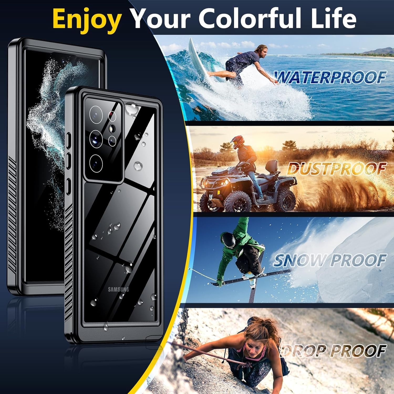 Designed for Galaxy S22 Ultra Case Waterproof, Built-In Screen Protector Full Protection Heavy Duty Shockproof Anti-Scratched Rugged Case for Samsung Galaxy S22 Ultra 6.8'' (Black/Clear)