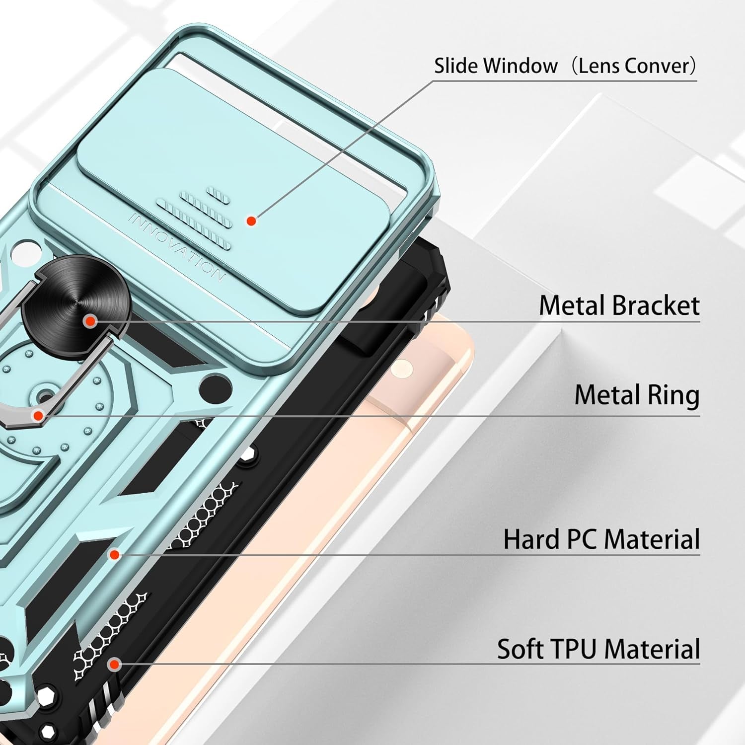Fit for Google Pixel 8 5G Case with Screen Protector (2 Pack) & Slide Camera Cover, Build in 360° Magnetic Rotating Ring Kickstand [Military Grade] Protective Case for Pixel 8 Case, Green  Gritup   