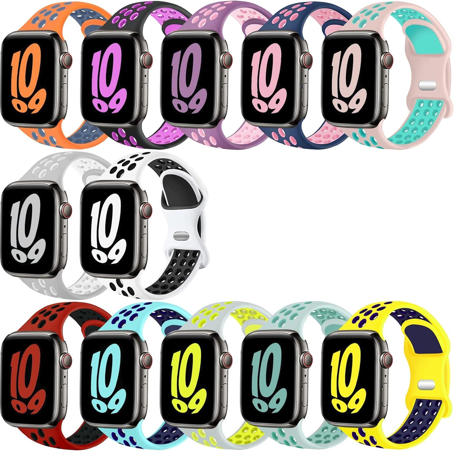 Bands Compatible with Apple Watch Band 45Mm 44Mm 42Mm 49Mm 38Mm 40Mm 41Mm for Women Men, Soft Silicone Sport Replacement Strap Wristband for Iwatch Series 8 SE 7 6 5 4 3 2 1, 8 Pack