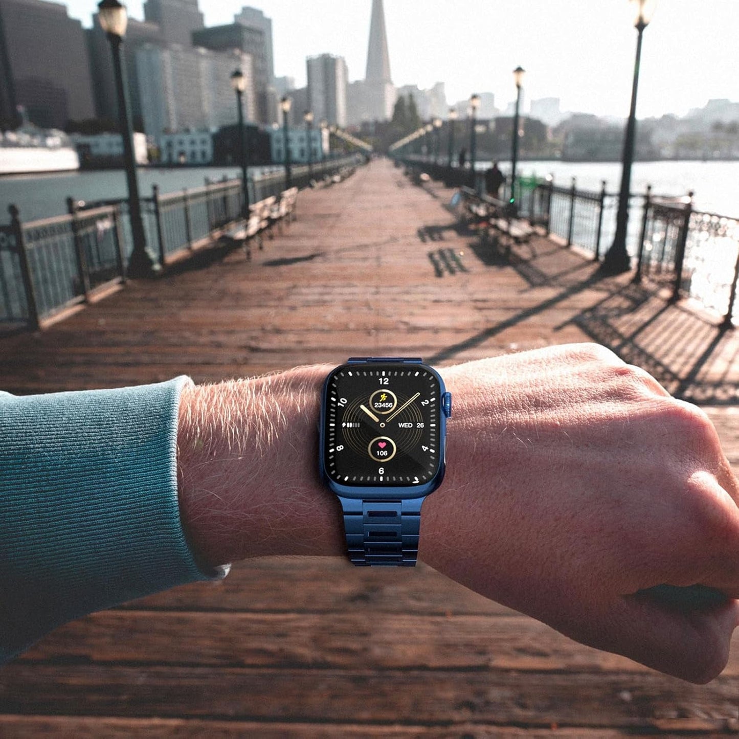 Finestone Metal Band for Apple Watch - Stainless Steel Apple Watch Band Compatible with Apple Watch 41Mm 40Mm 38Mm - Slim Hollow-Out Design Strap for Iwatch Series 9/8/7/6/5/4/3/2/1 SE Women Men Blue