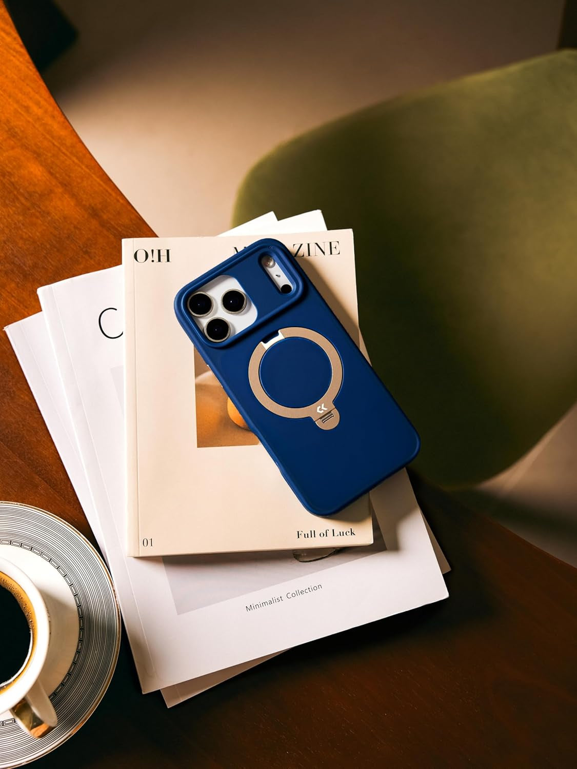 CASEKOO Marine Blue Designed for Iphone 17 Pro Max Case with Spin Magnetic Stand [16FT Military Protection] [Non-Slip Edge] [Fit for Magsafe] Magicstand 360 for Iphone 17 Promax Case 6.9''