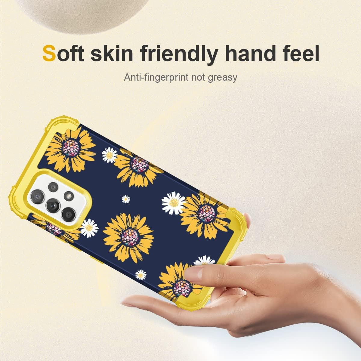 Fingic Samsung A53 5G Case,Samsung Galaxy A53 5G Case, Sunflower 3 in 1 Heavy Duty Hard PC Soft Silicone Rugged Bumper Full-Body Shockproof Protective Phone Case for Samsung Galaxy A53 5G, Yellow