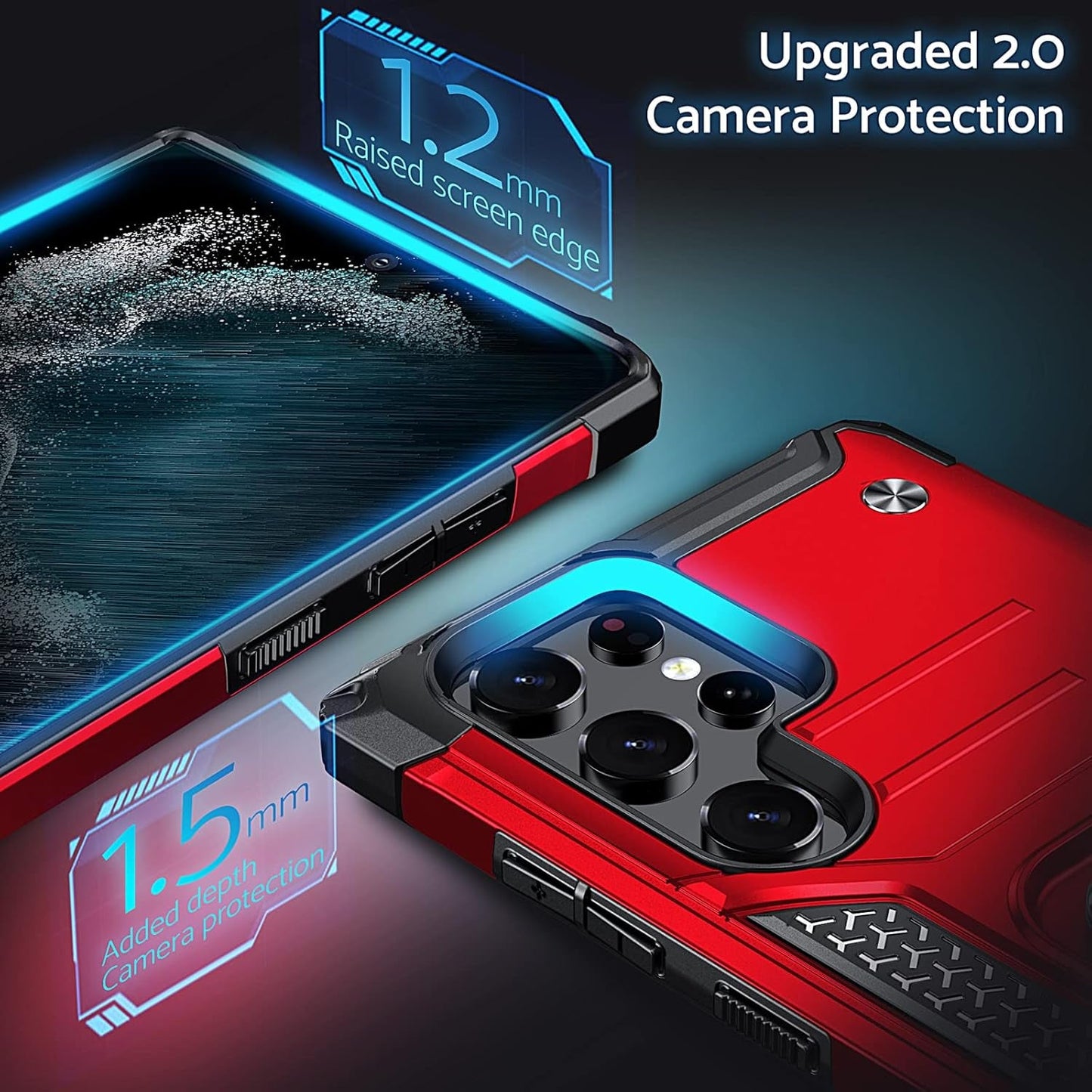 Anqrp Galaxy S22 Ultra Case, Military Grade Protective Phone Case Cover with Rotatable Metal Ring Kickstand [Support Magnet Mount] Compatible with Samsung Galaxy S22 Ultra, Lucky Red