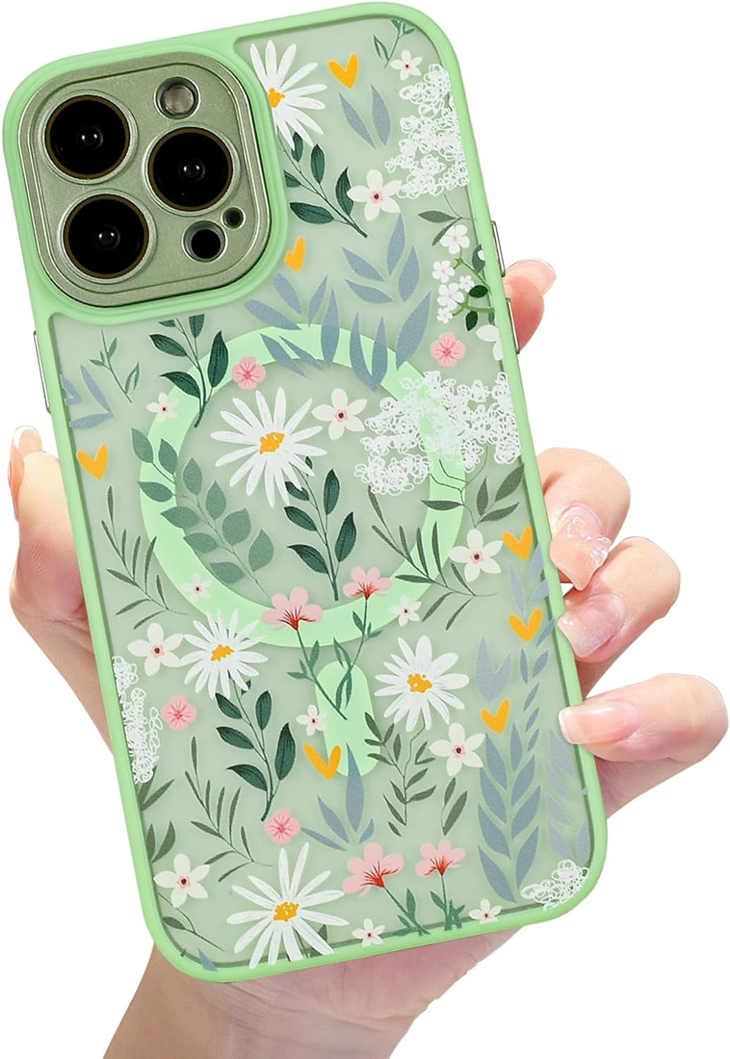 Eiyikof Compatible with Iphone 15 Pro Magnetic Matte Translucent Case [Luxury Shockproof Magsafe Case] [Cute Flower Pattern Hard Back Cover] Iphone 15 Pro Case for Women Girls-Purple Floral  Eiyikof   