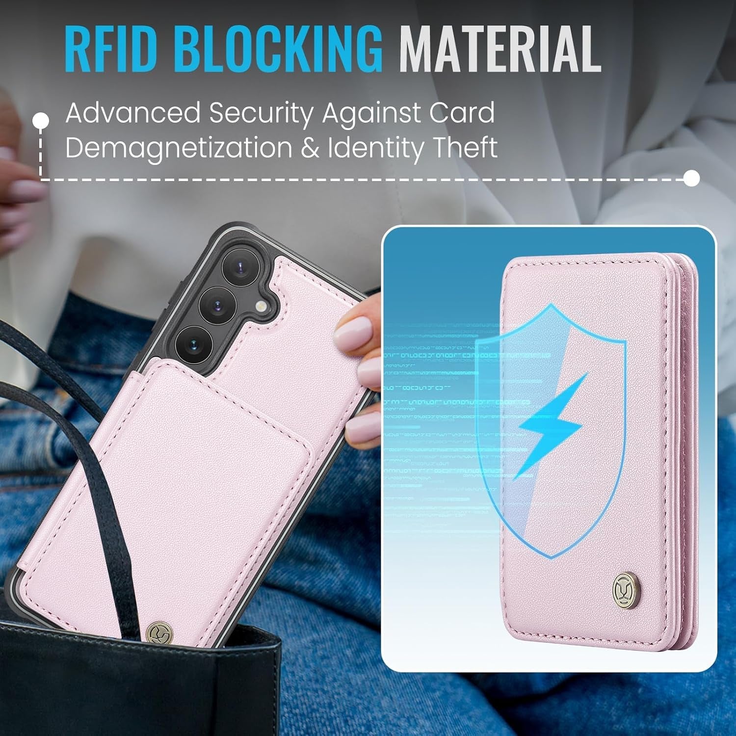 2 in 1 Detachable for Galaxy S24 plus 6.7" Case Wallet with Card Holder, RFID Blocking Kickstand Shockproof Case for Samsung S24+/Plus 5G, Rose Pink