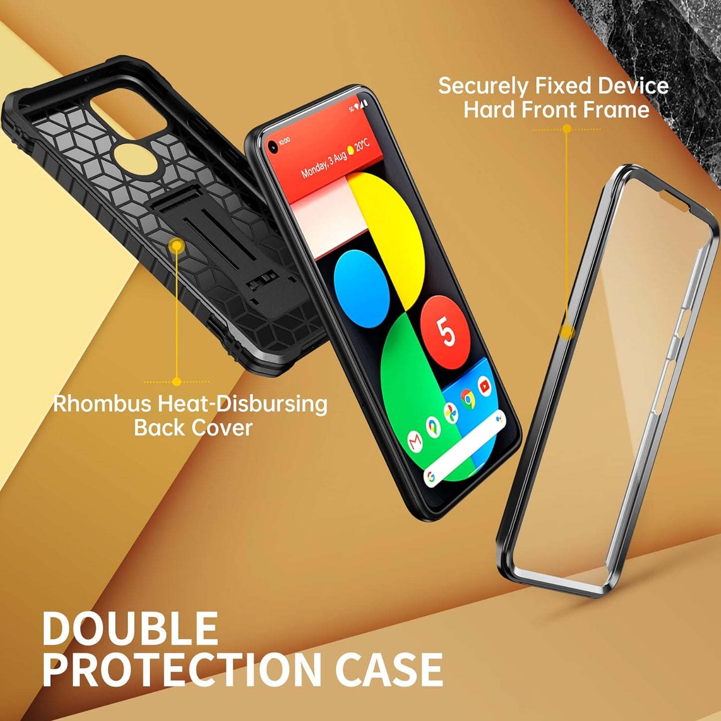 FITO for Pixel 5 Case, Dual Layer Shockproof Heavy Duty Case with Screen Protector for Google Pixel 5 Phone, Built-In Kickstand (Black)  FITO   