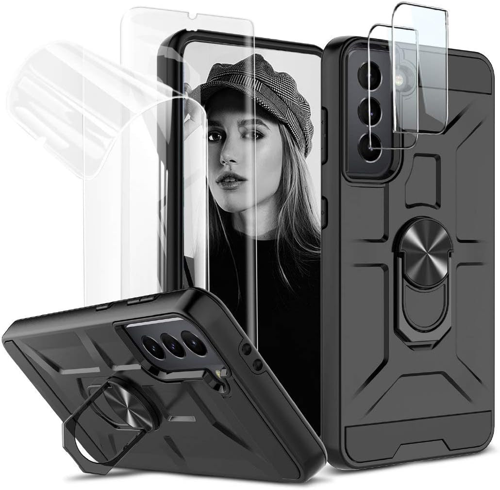 For Samsung Galaxy S22 Ultra Case with Screen Protector, 360 Rotate Ring Kickstand [Work with Magnetic Car Mount], Military Grade Shockproof Phone Case for Samsung S22 Ultra 6.8 Inch, Turquoise