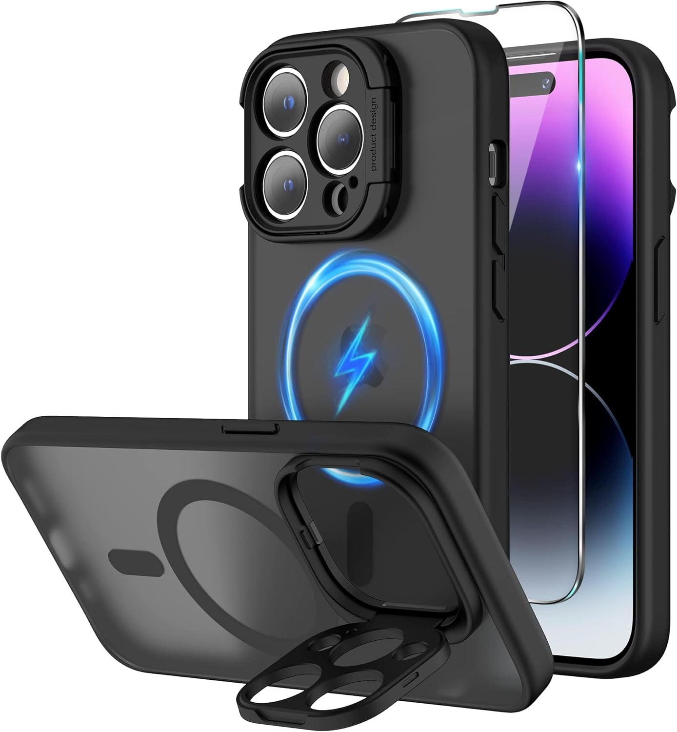 Niunisi Magnetic Case for Iphone 14 Pro Case 6.1-Inch (2022), Slim Kickstand with Screen Protector Compatible with Magsafe Shockproof Translucent Matte Cases Phone Case Cover, Black  Niunisi   