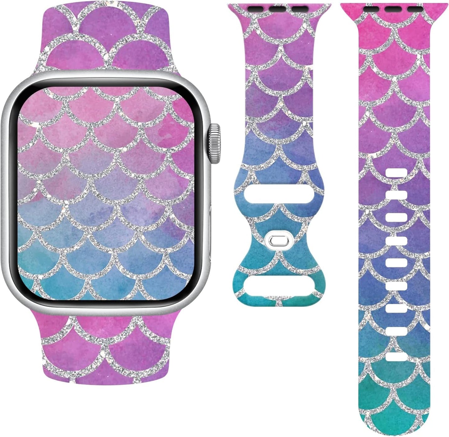 Fish Scales Watch Band Compatible with Apple Watch, Iwatch Bands All Series Soft Silicone Strap Adjustable Replacement