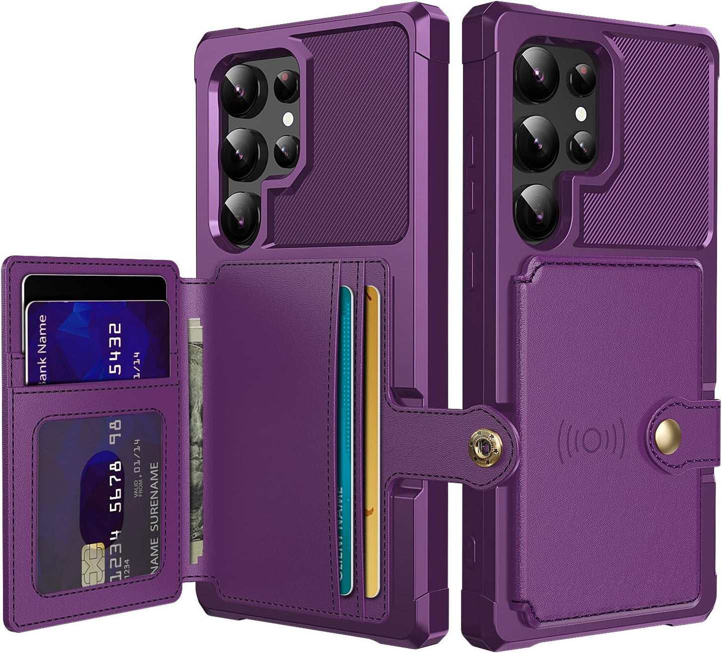 For Samsung Galaxy S22 Ultra Case with Card Holder, Compatible with Magnetic Car Mount, Heavy Duty Shockproof Rugged Soft TPU Back Leather Flip Wallet Cover 6.8 Inch, Red