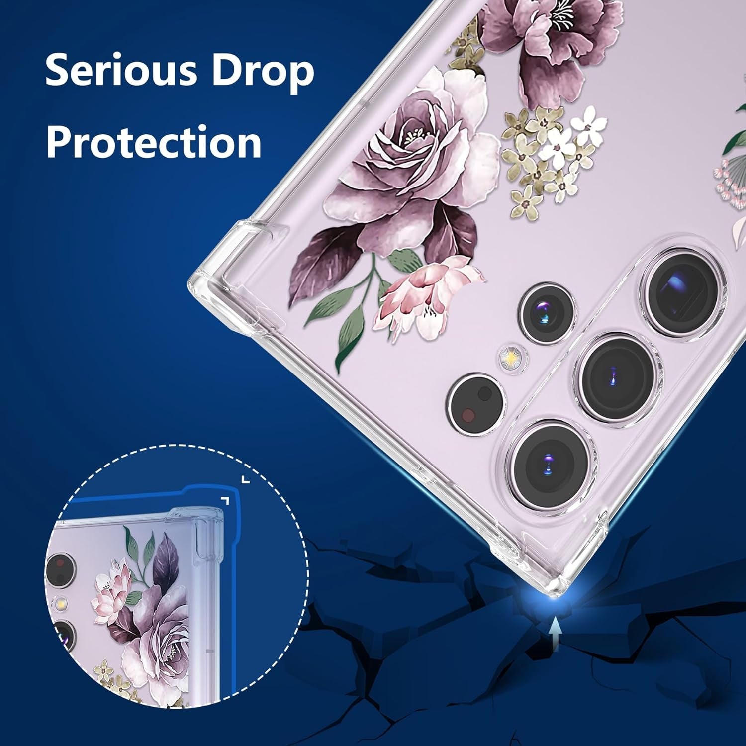 DEFBSC Soft Case Compatible with Samsung Galaxy S22 Ultra, Clear Floral Flower Pattern Print Design Flexible TPU Shockproof Cover for Women Girls,Flower Protective Phone Case, Purple Peony