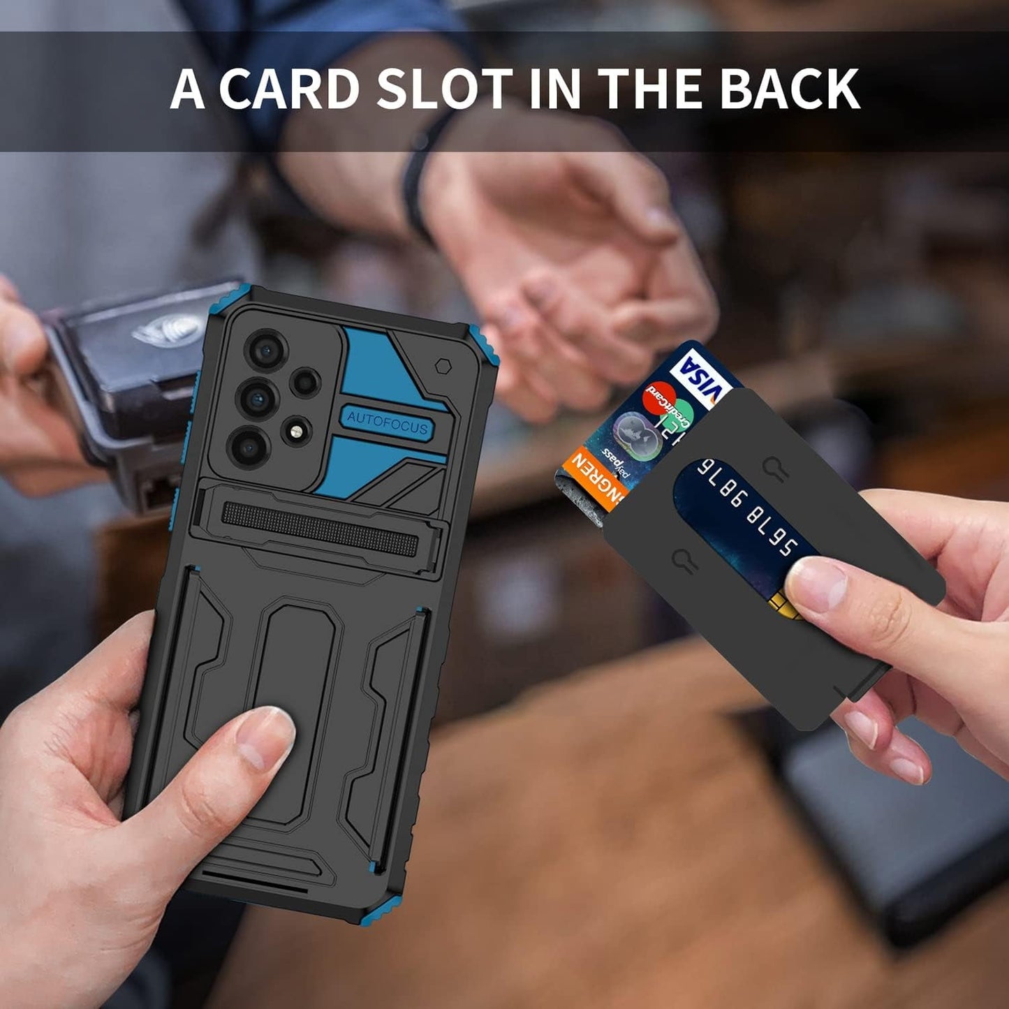 For Samsung Galaxy A53 5G Wallet Case with Credit Card Holder Stand Kickstand Slim Rugged Shockproof Heavy Duty Defender Armor 【Military Grade】 Protective Phone Case - Blue