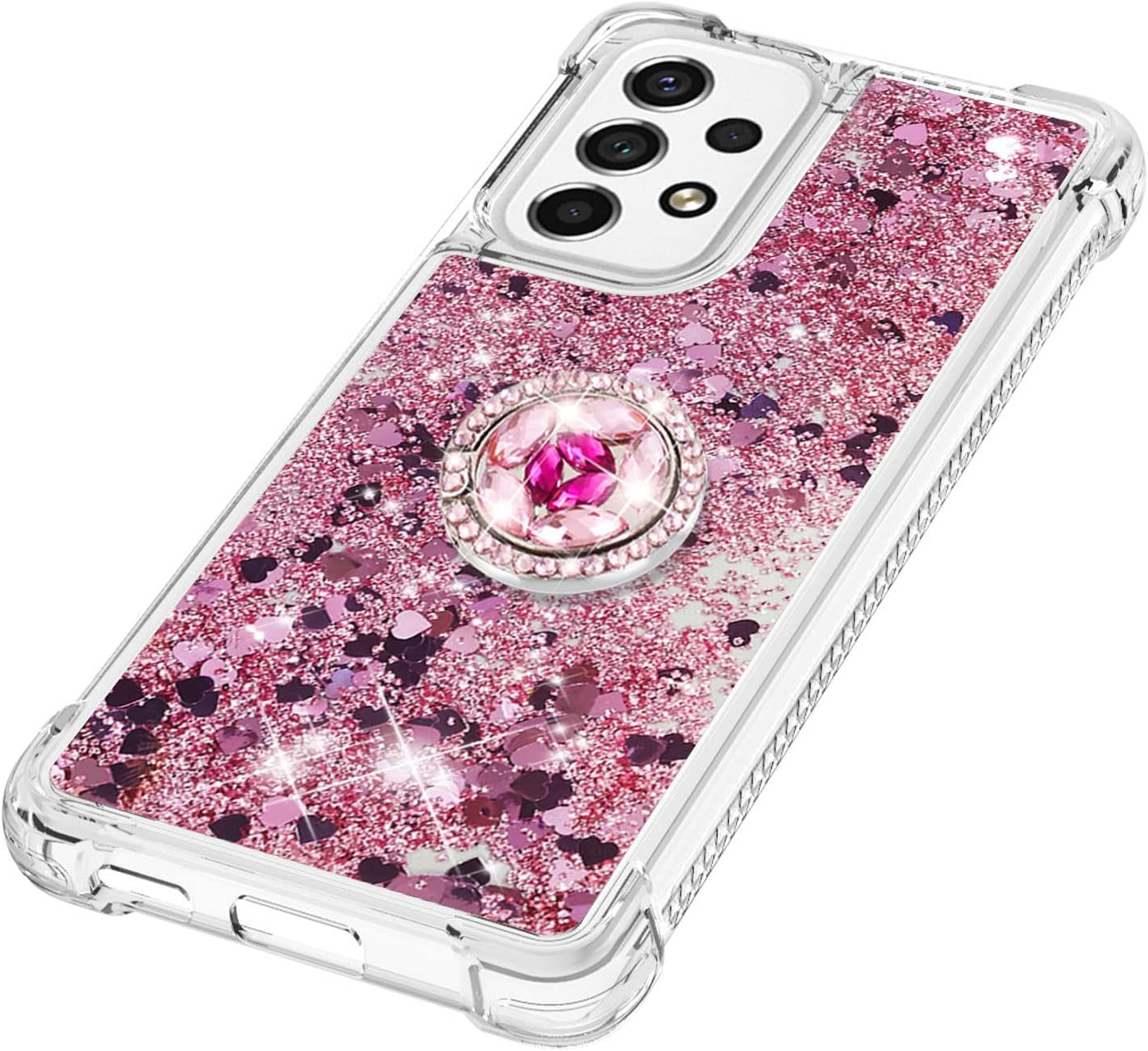 Ccsmall for Samsung Galaxy A53 5G Glitter Case with Ring Holder, Bling Sparkle Floating Liquid Soft TPU Cushion Fashion Girly Women Girls Clear Case Cover for Samsung Galaxy A53 5G LSZ Rose Gold