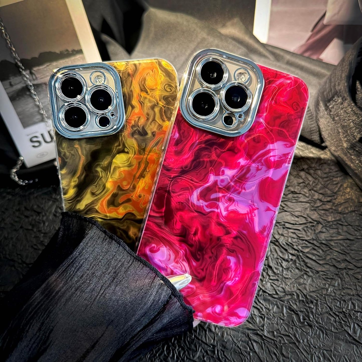 LY&SASIF Designed for Iphone 14 Pro Max Case, Luxury Glitter Marble Liquid Ink Phone Case for Women Girls, Hybrid 2-Layer Hard Shell + Silicone Protector Shockproof Cover, Gold  LY&SASIF   