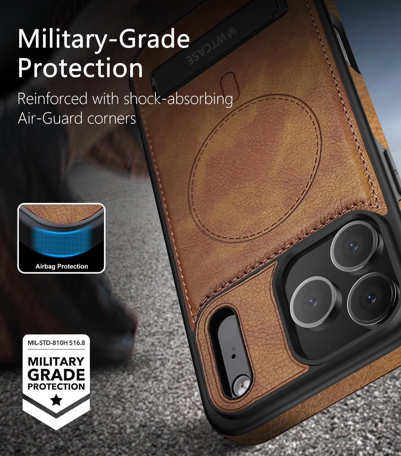 Magnetic for Iphone 17 Pro Max Leather Case,Built-In Invisible Stand [Compatible with Magsafe] Protective Slim Kickstand Phone Cover for Iphone 17 Pro Max,Brown