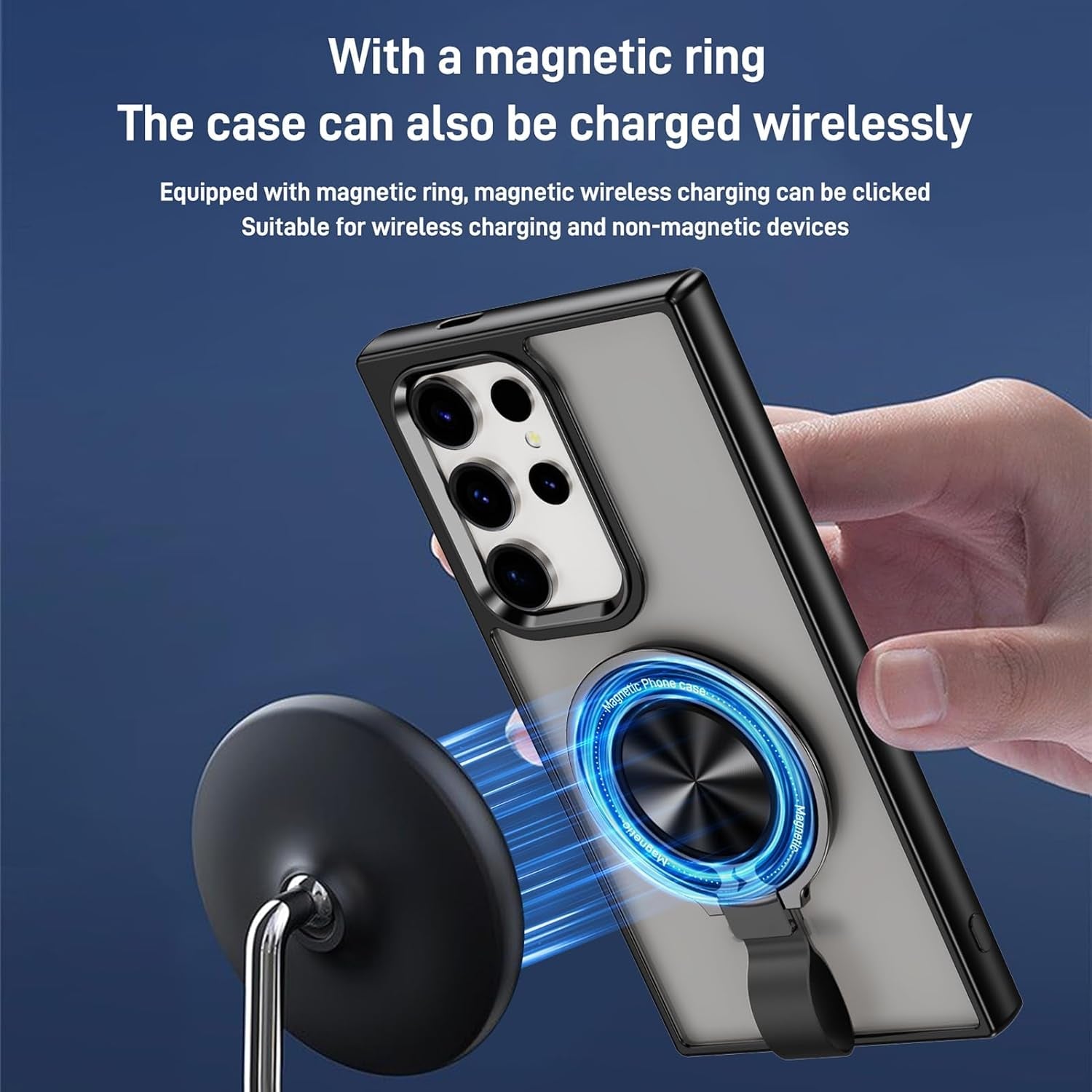 For Galaxy S22 Ultra Case with Magnetic Stand Slim Case with Soft Silicone Bumper for S22 Ultra Cover Wireless Charging Black+Kickstand 13-S22U-07