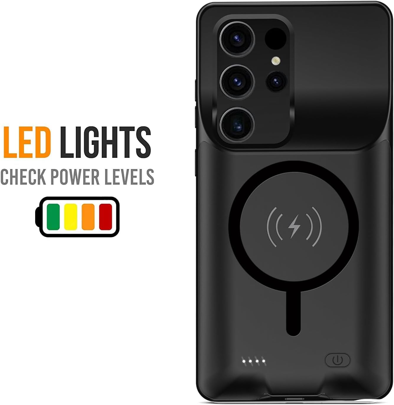 Battery Case for Galaxy S22 Ultra/S23 Ultra, 12000Mah Extended Portable Protective Case Backup Power Bank Wireless Charger Case Compatible with Galaxy S22 Ultra/S23 Ultra 6.8 Inch Charging Case-Black