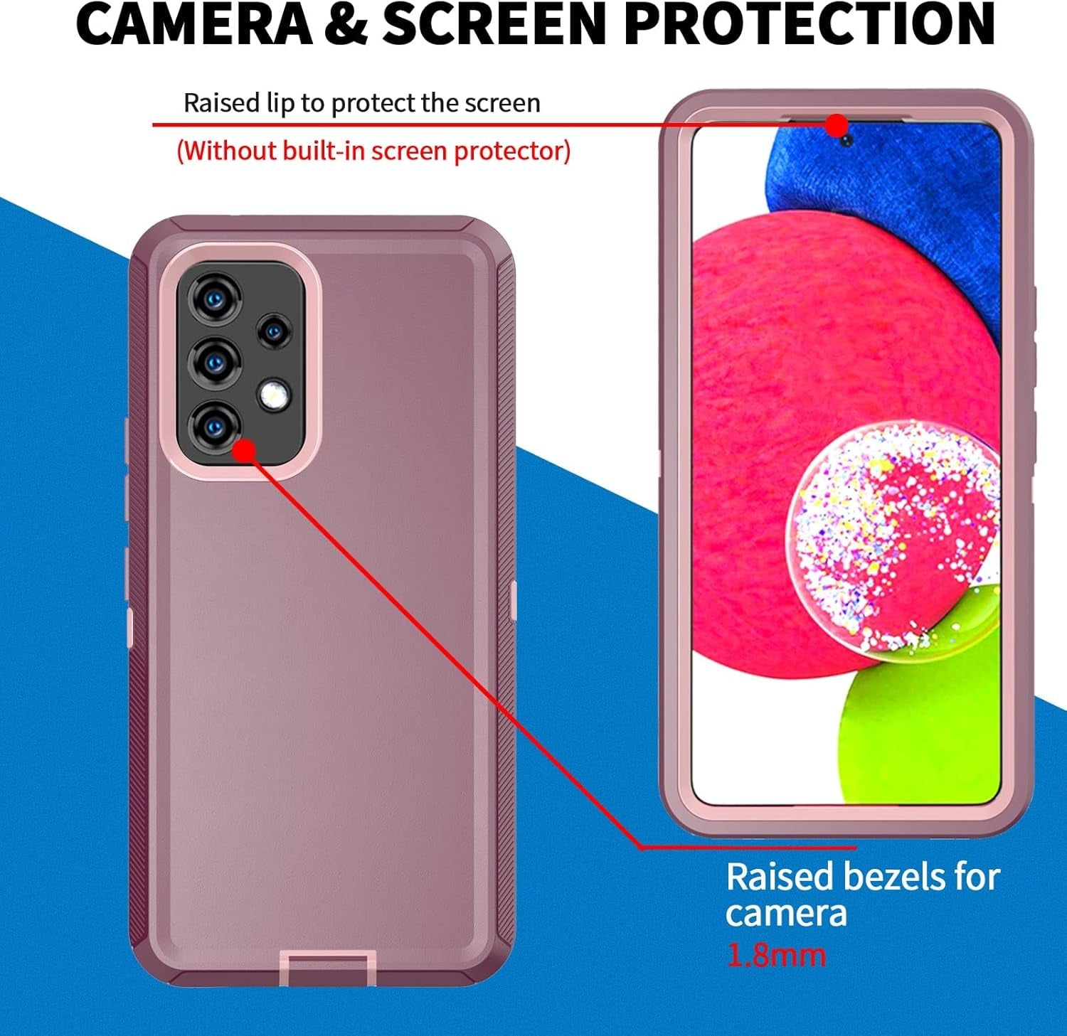 Anloes Case for Samsung Galaxy A53 5G, Galaxy A53 5G Phone Case Heavy Duty Shockproof Dustproof Rugged Defender Protective, 3 in 1 Bumper Cover for A53 5G Purple(Without Screen Protector)