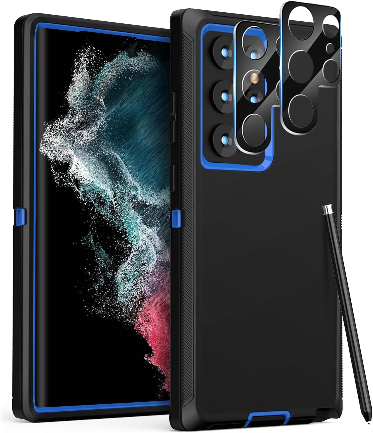 FEIYAR HOME for Samsung Galaxy S22 Ultra Case: [Military Grade Shockproof] with 2 [Camera Lens Protector] [No Screen Protector] Heavy Duty Protection Phone Case for Galaxy S22 Ultra 5G-Purple Green