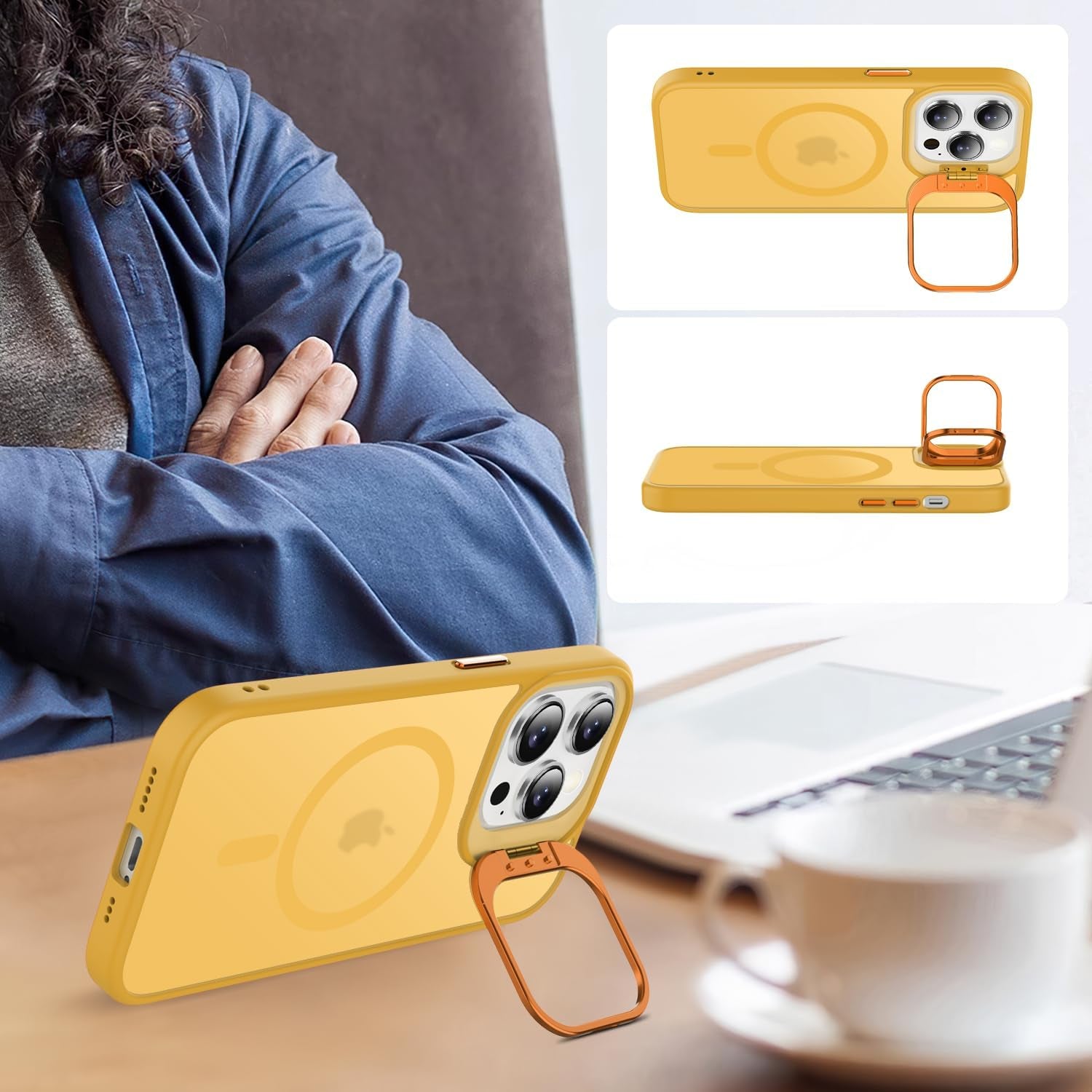Goodon Magnetic for Iphone 14 Pro Max Case with Screen Protector, [Compatible with Magsafe] [ Built-In Metal Kickstand] Military-Grade Protection Shockproof Matte 6.7" Phone Case - Yellow  Goodon   