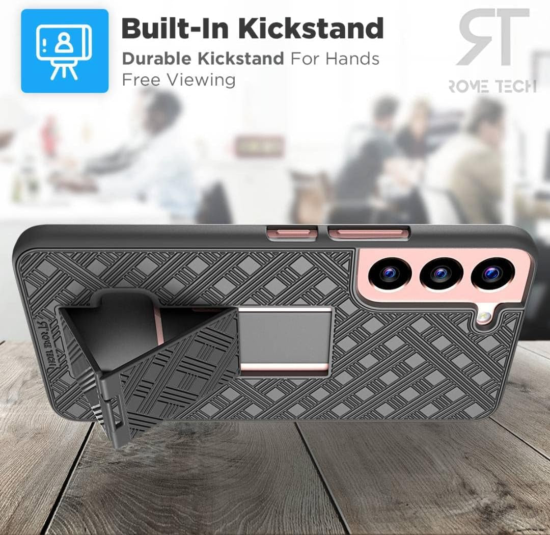 For Samsung Galaxy S22 Case with Belt Clip Holster, Kickstand Slim Cover Phone Case for Galaxy S22 - Black