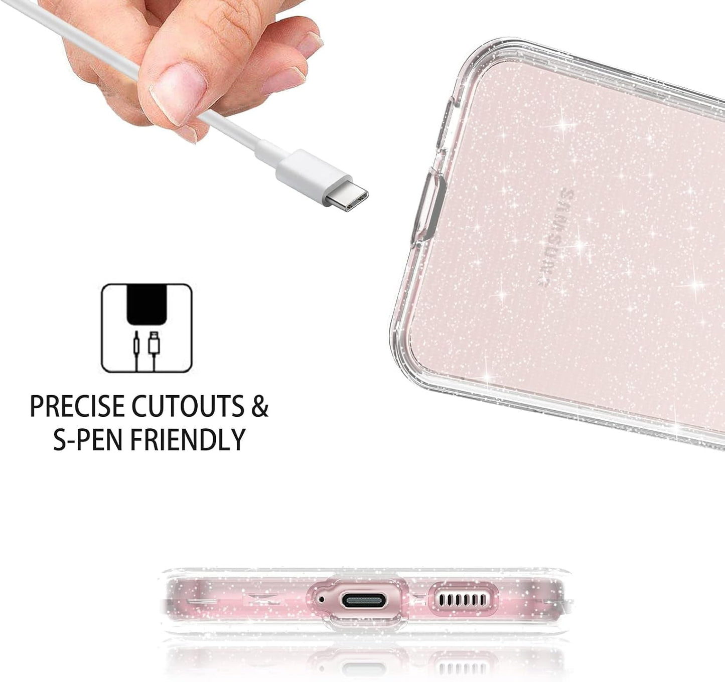 DUEDUE for Samsung Galaxy S22 6.1" 5G Case Glitter Full Body Protective 3 in 1 Heavy Duty Hybrid Hard PC Rugged Shockproof Women Girls Transparent Bling Sparkle Cover Phone Case for Samsung S22, Clear