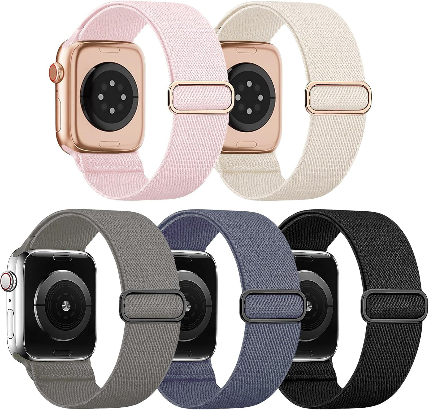 EOMTAM 5 Pack Stretchy Nylon Compatible for Apple Watch Ultra 2/1 Band 38Mm 40Mm 41Mm 42Mm 44Mm 45Mm 49Mm Women Men,Elastic Cloth Sport Wristbands Solo Loop for Iwatch Series 9 8 SE 7 6 5 4 3