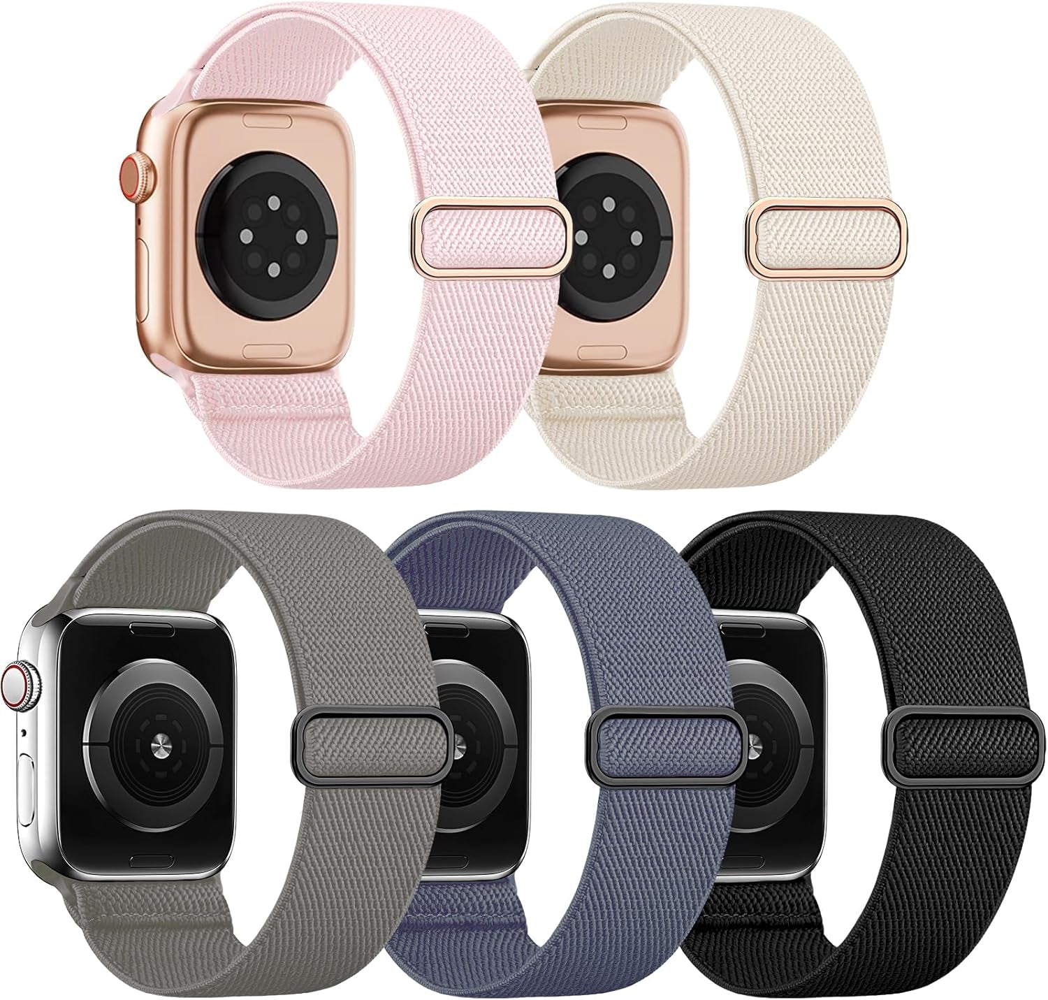 EOMTAM 5 Pack Stretchy Nylon Compatible for Apple Watch Ultra 2/1 Band 38Mm 40Mm 41Mm 42Mm 44Mm 45Mm 49Mm Women Men,Elastic Cloth Sport Wristbands Solo Loop for Iwatch Series 9 8 SE 7 6 5 4 3