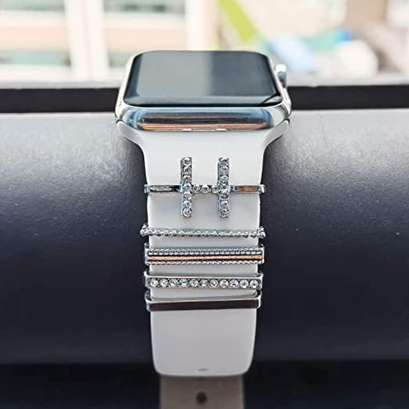 Charms for Apple Watch Band 38Mm 41Mm 42 Mm 44Mm 45Mm 40Mm 49Mm Women, Diamond + Metal Jewellery Decorative Ring Loops for Iwatch Series 8 7 6 5 4 3 SE, Galaxy Watch 5/Pro/4 Strap (H)