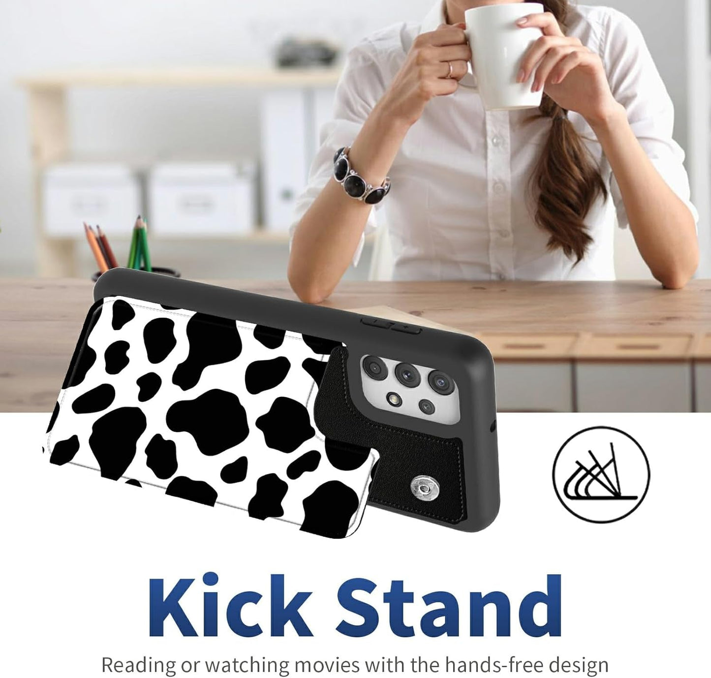 Case for Samsung 53 5G 6.5" Wallet Phone, Credit Card Holder Slots Cover & Hard PC Shockproof Soft Silicone Dual Layer Protection Flip Case for Samsung Galaxy A53 5G 2022, Cow Print